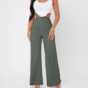 Solid Rib-knit Wide Leg Pants